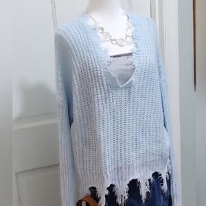 Miracle Fringed Distressed Cable Knit Sweater | Womens M | Coastal Grandma